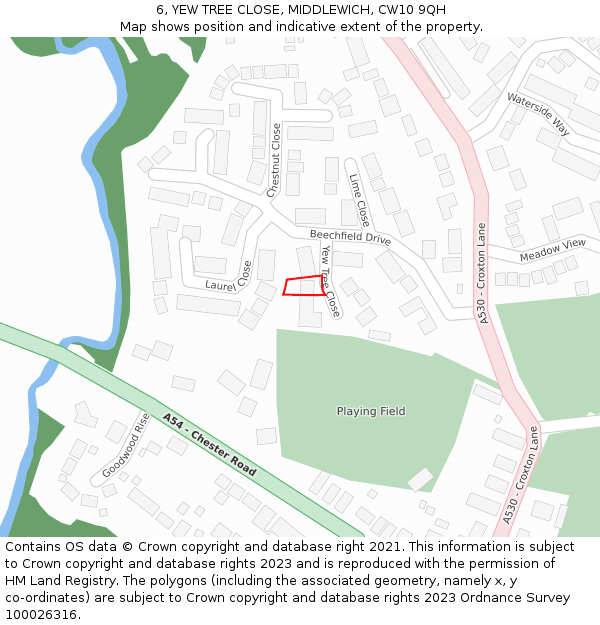 6, YEW TREE CLOSE, MIDDLEWICH, CW10 9QH: Location map and indicative extent of plot