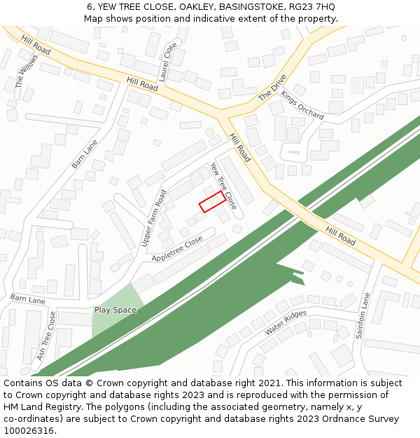 6, YEW TREE CLOSE, OAKLEY, BASINGSTOKE, RG23 7HQ: Location map and indicative extent of plot