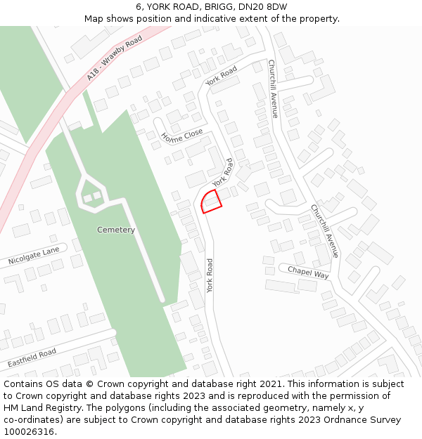 6, YORK ROAD, BRIGG, DN20 8DW: Location map and indicative extent of plot