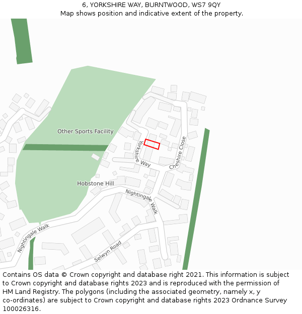 6, YORKSHIRE WAY, BURNTWOOD, WS7 9QY: Location map and indicative extent of plot