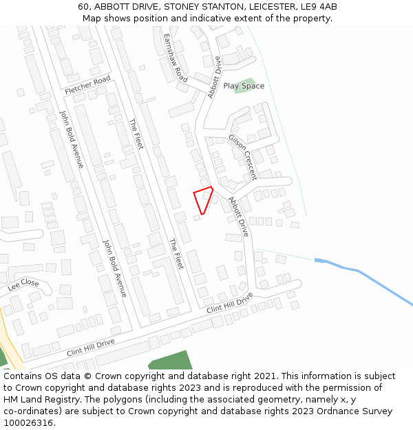 60, ABBOTT DRIVE, STONEY STANTON, LEICESTER, LE9 4AB: Location map and indicative extent of plot