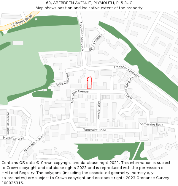 60, ABERDEEN AVENUE, PLYMOUTH, PL5 3UG: Location map and indicative extent of plot