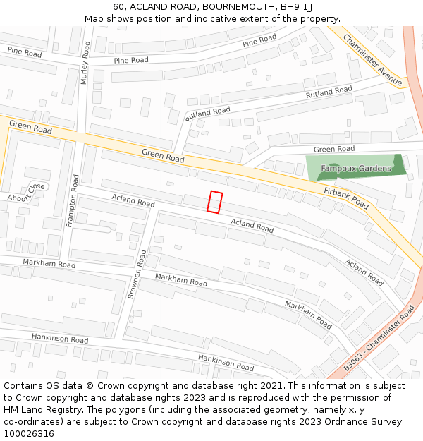 60, ACLAND ROAD, BOURNEMOUTH, BH9 1JJ: Location map and indicative extent of plot