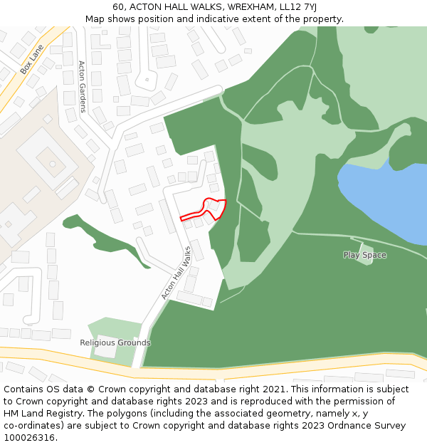 60, ACTON HALL WALKS, WREXHAM, LL12 7YJ: Location map and indicative extent of plot