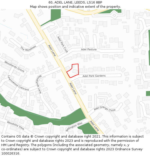 60, ADEL LANE, LEEDS, LS16 8BP: Location map and indicative extent of plot