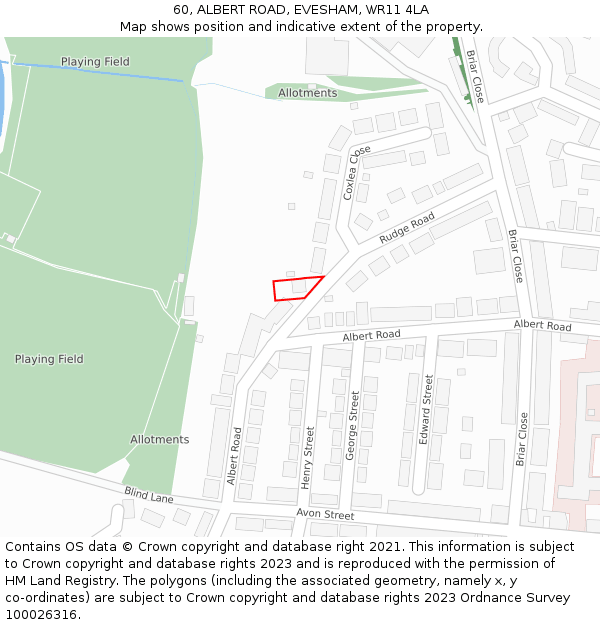 60, ALBERT ROAD, EVESHAM, WR11 4LA: Location map and indicative extent of plot