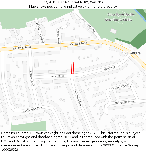 60, ALDER ROAD, COVENTRY, CV6 7DP: Location map and indicative extent of plot