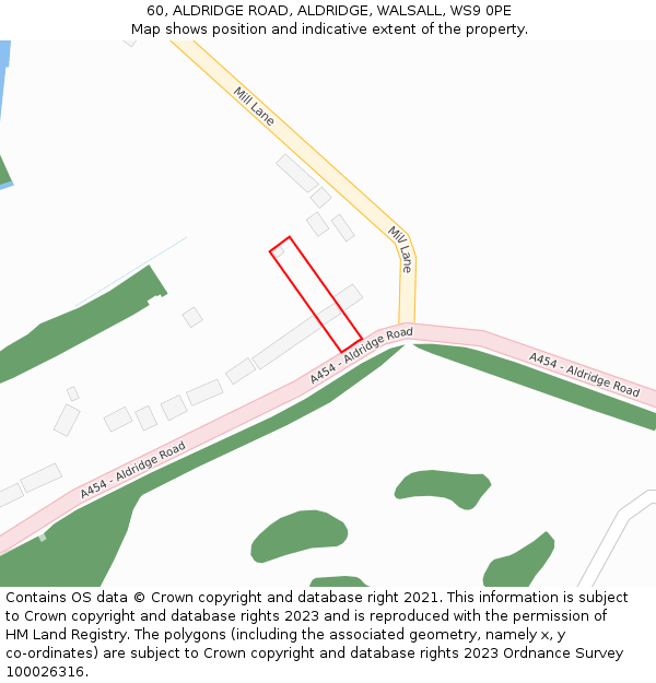 60, ALDRIDGE ROAD, ALDRIDGE, WALSALL, WS9 0PE: Location map and indicative extent of plot