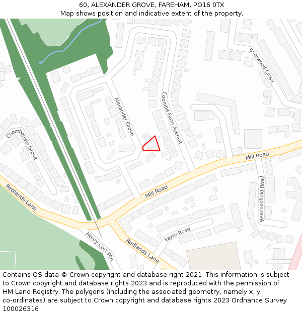 60, ALEXANDER GROVE, FAREHAM, PO16 0TX: Location map and indicative extent of plot