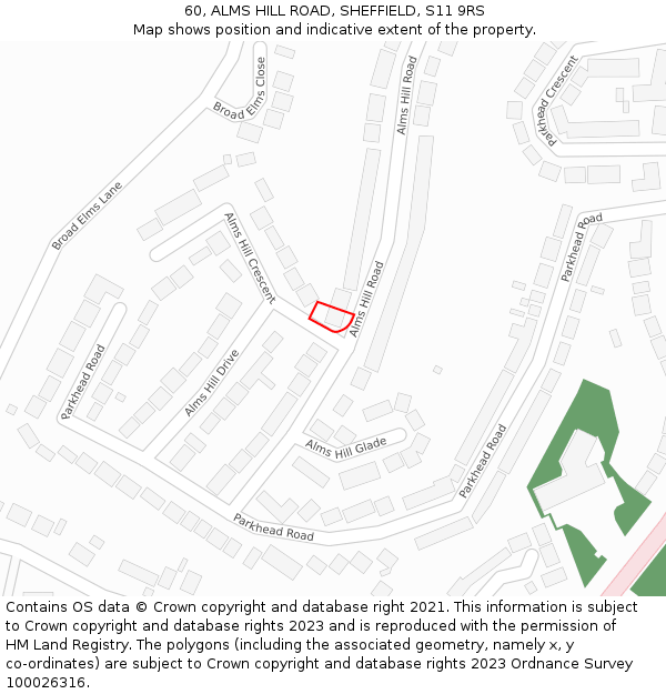 60, ALMS HILL ROAD, SHEFFIELD, S11 9RS: Location map and indicative extent of plot