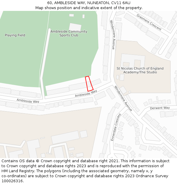 60, AMBLESIDE WAY, NUNEATON, CV11 6AU: Location map and indicative extent of plot