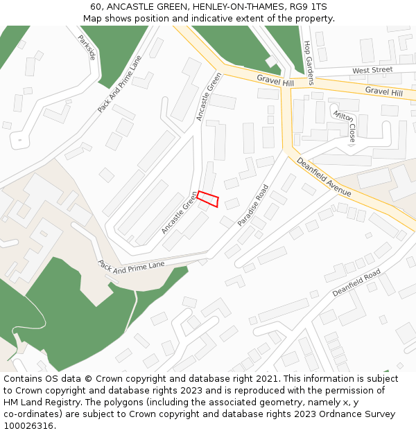 60, ANCASTLE GREEN, HENLEY-ON-THAMES, RG9 1TS: Location map and indicative extent of plot