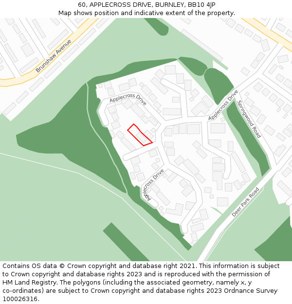 60, APPLECROSS DRIVE, BURNLEY, BB10 4JP: Location map and indicative extent of plot