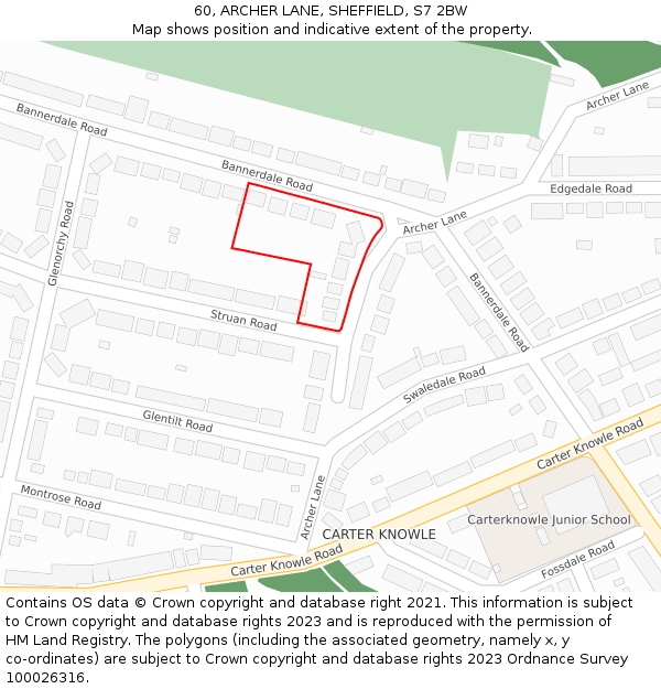 60, ARCHER LANE, SHEFFIELD, S7 2BW: Location map and indicative extent of plot
