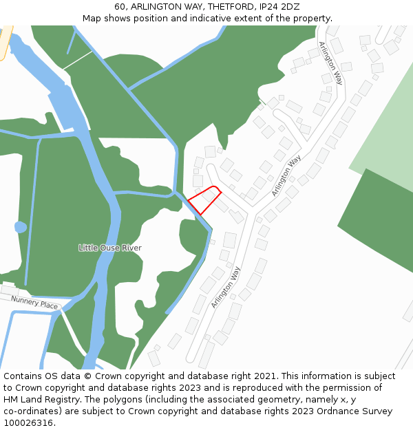 60, ARLINGTON WAY, THETFORD, IP24 2DZ: Location map and indicative extent of plot