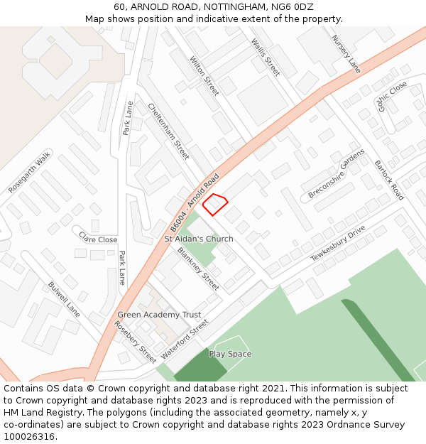 60, ARNOLD ROAD, NOTTINGHAM, NG6 0DZ: Location map and indicative extent of plot