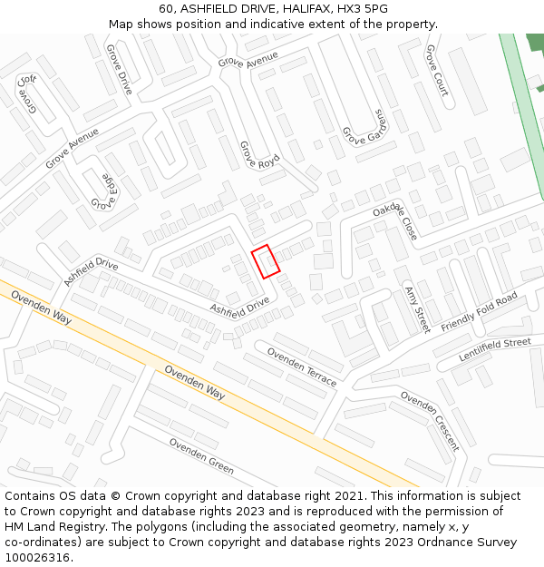 60, ASHFIELD DRIVE, HALIFAX, HX3 5PG: Location map and indicative extent of plot