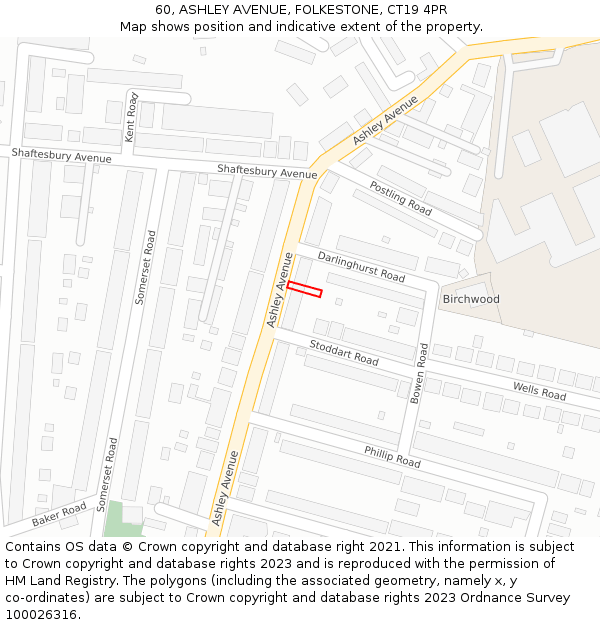 60, ASHLEY AVENUE, FOLKESTONE, CT19 4PR: Location map and indicative extent of plot