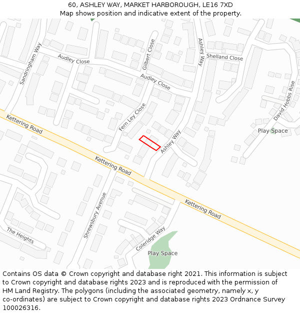 60, ASHLEY WAY, MARKET HARBOROUGH, LE16 7XD: Location map and indicative extent of plot