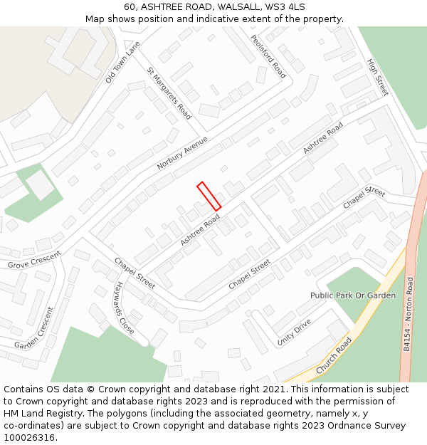 60, ASHTREE ROAD, WALSALL, WS3 4LS: Location map and indicative extent of plot