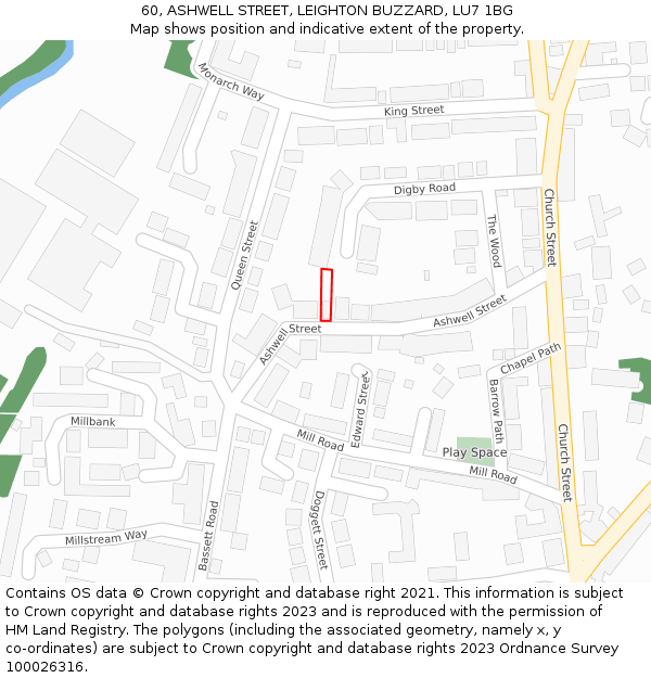 60, ASHWELL STREET, LEIGHTON BUZZARD, LU7 1BG: Location map and indicative extent of plot