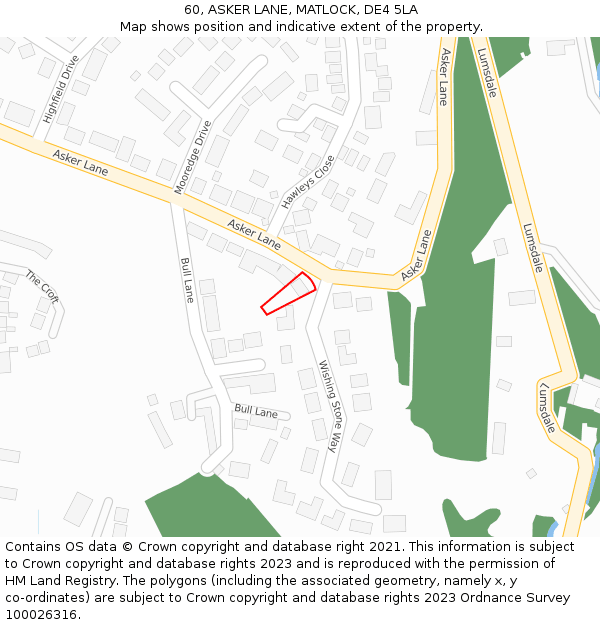 60, ASKER LANE, MATLOCK, DE4 5LA: Location map and indicative extent of plot