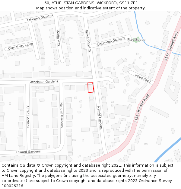 60, ATHELSTAN GARDENS, WICKFORD, SS11 7EF: Location map and indicative extent of plot