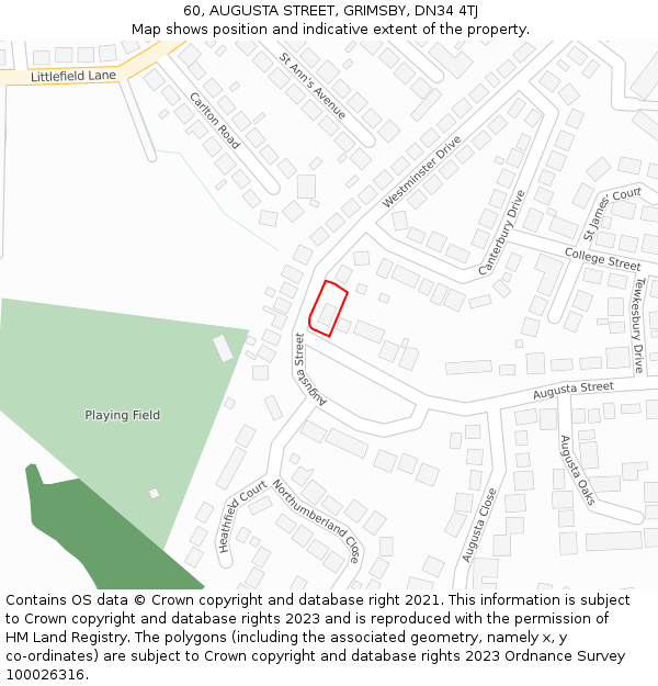 60, AUGUSTA STREET, GRIMSBY, DN34 4TJ: Location map and indicative extent of plot