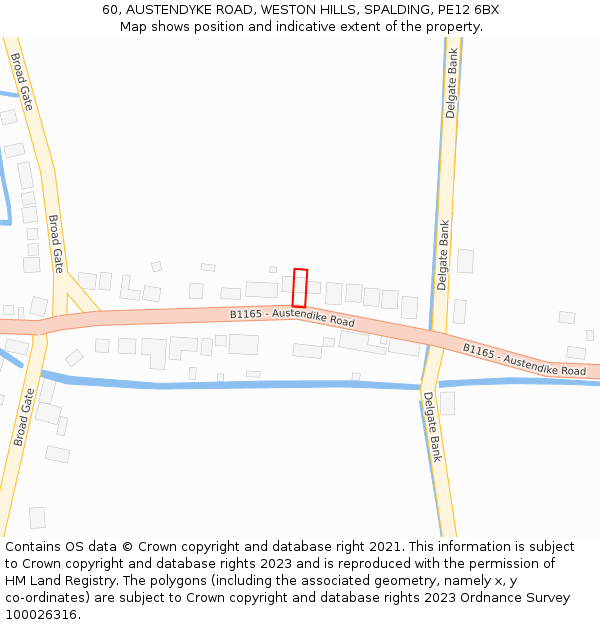 60, AUSTENDYKE ROAD, WESTON HILLS, SPALDING, PE12 6BX: Location map and indicative extent of plot