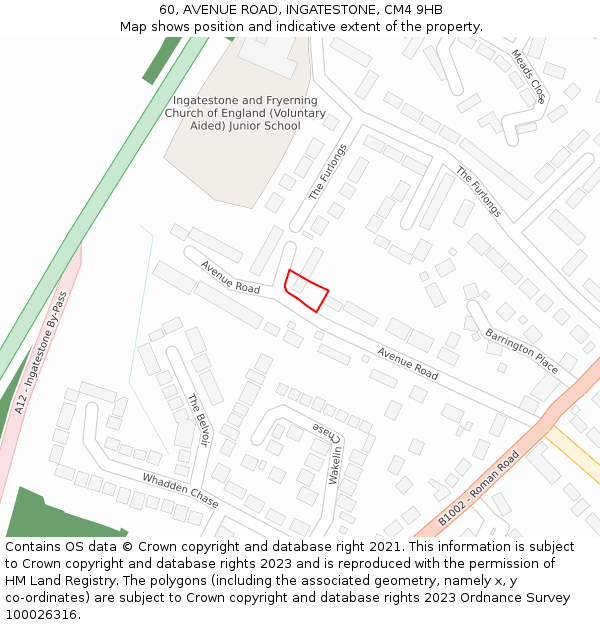 60, AVENUE ROAD, INGATESTONE, CM4 9HB: Location map and indicative extent of plot