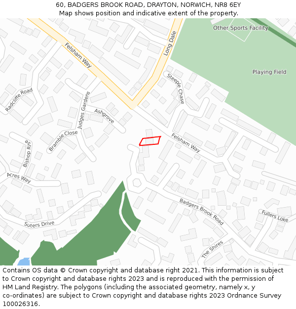 60, BADGERS BROOK ROAD, DRAYTON, NORWICH, NR8 6EY: Location map and indicative extent of plot