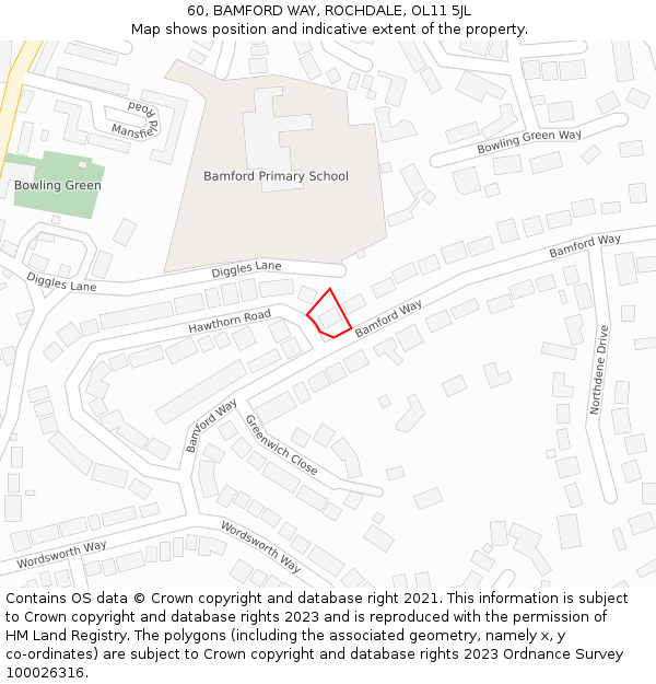 60, BAMFORD WAY, ROCHDALE, OL11 5JL: Location map and indicative extent of plot