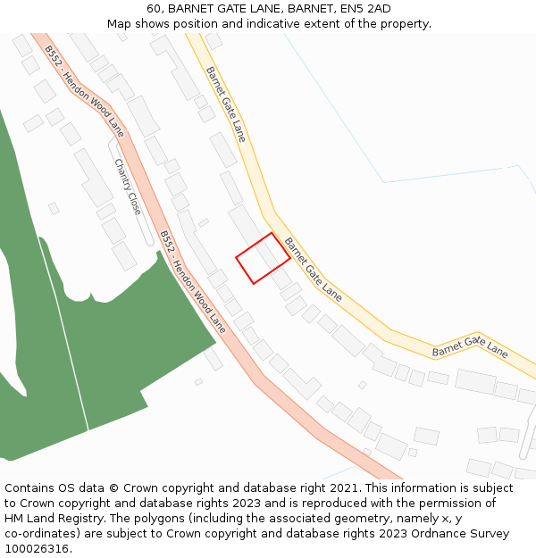 60, BARNET GATE LANE, BARNET, EN5 2AD: Location map and indicative extent of plot