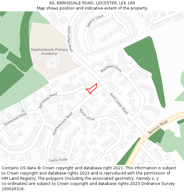 60, BARNSDALE ROAD, LEICESTER, LE4 1AR: Location map and indicative extent of plot