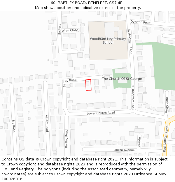 60, BARTLEY ROAD, BENFLEET, SS7 4EL: Location map and indicative extent of plot