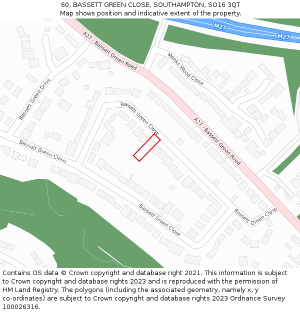 60, BASSETT GREEN CLOSE, SOUTHAMPTON, SO16 3QT: Location map and indicative extent of plot