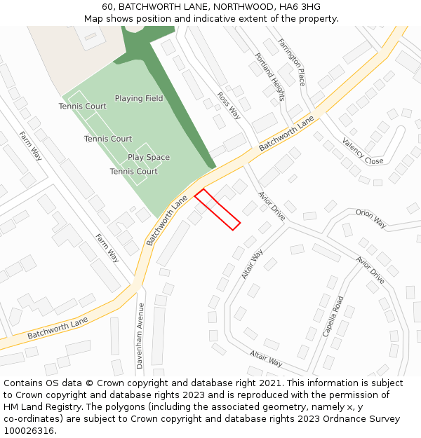 60, BATCHWORTH LANE, NORTHWOOD, HA6 3HG: Location map and indicative extent of plot