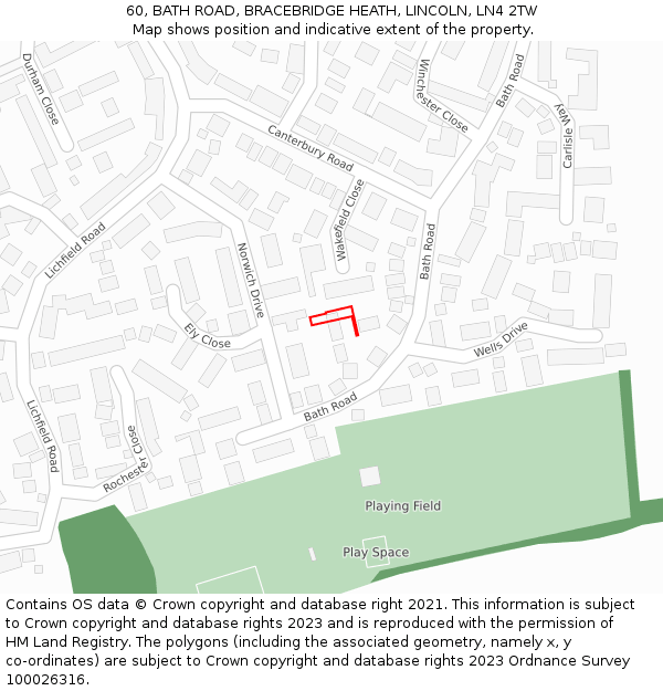 60, BATH ROAD, BRACEBRIDGE HEATH, LINCOLN, LN4 2TW: Location map and indicative extent of plot
