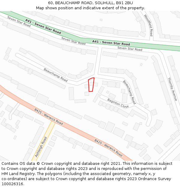 60, BEAUCHAMP ROAD, SOLIHULL, B91 2BU: Location map and indicative extent of plot