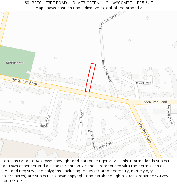 60, BEECH TREE ROAD, HOLMER GREEN, HIGH WYCOMBE, HP15 6UT: Location map and indicative extent of plot