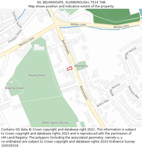 60, BELMANGATE, GUISBOROUGH, TS14 7AB: Location map and indicative extent of plot