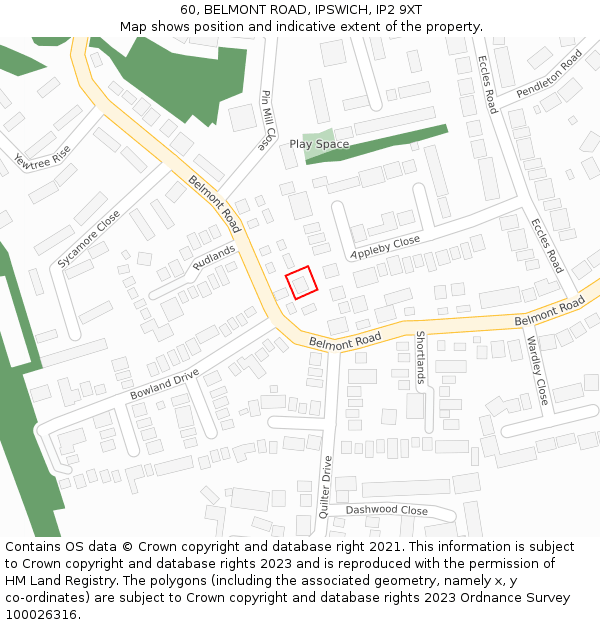60, BELMONT ROAD, IPSWICH, IP2 9XT: Location map and indicative extent of plot