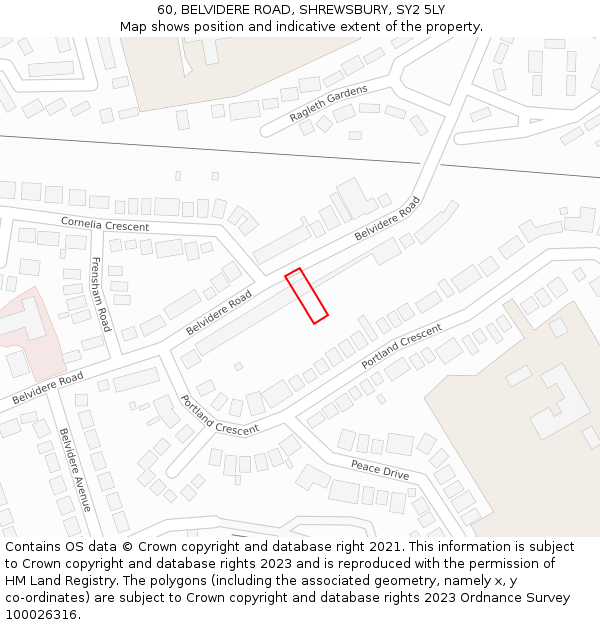 60, BELVIDERE ROAD, SHREWSBURY, SY2 5LY: Location map and indicative extent of plot