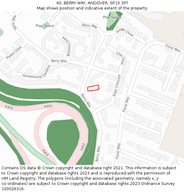 60, BERRY WAY, ANDOVER, SP10 3XT: Location map and indicative extent of plot