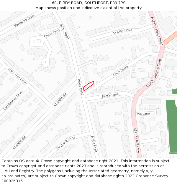 60, BIBBY ROAD, SOUTHPORT, PR9 7PS: Location map and indicative extent of plot