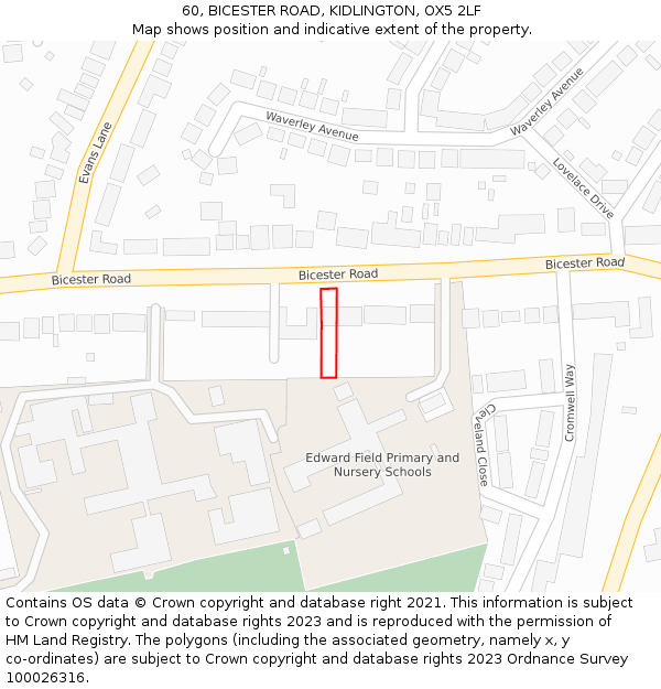 60, BICESTER ROAD, KIDLINGTON, OX5 2LF: Location map and indicative extent of plot