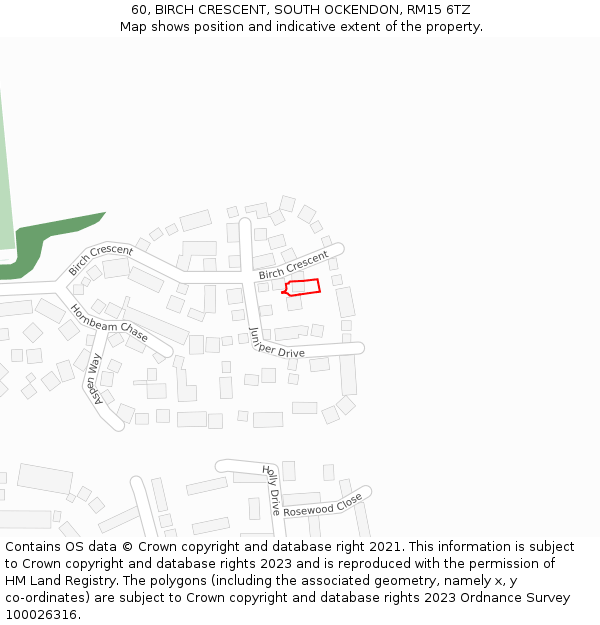 60, BIRCH CRESCENT, SOUTH OCKENDON, RM15 6TZ: Location map and indicative extent of plot