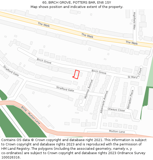 60, BIRCH GROVE, POTTERS BAR, EN6 1SY: Location map and indicative extent of plot