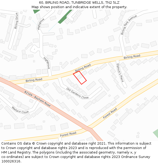 60, BIRLING ROAD, TUNBRIDGE WELLS, TN2 5LZ: Location map and indicative extent of plot