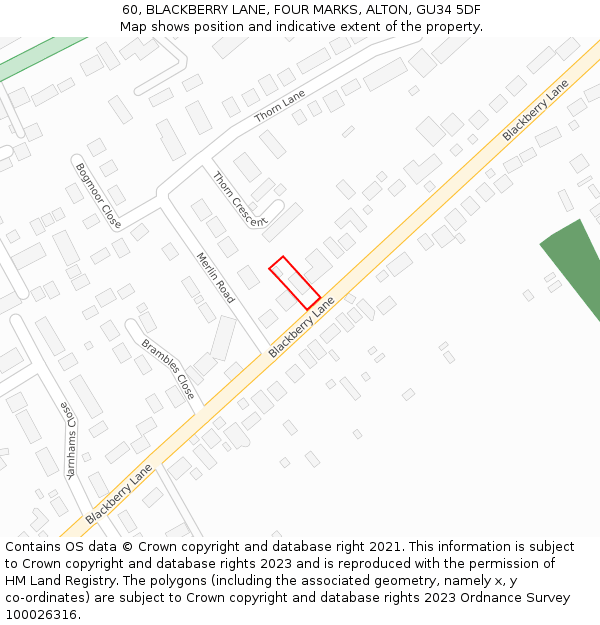 60, BLACKBERRY LANE, FOUR MARKS, ALTON, GU34 5DF: Location map and indicative extent of plot